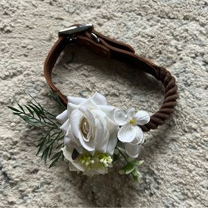 Leather & Rope Dog Collar with Flowers and Leash - Wedding Engagement Photoshoot